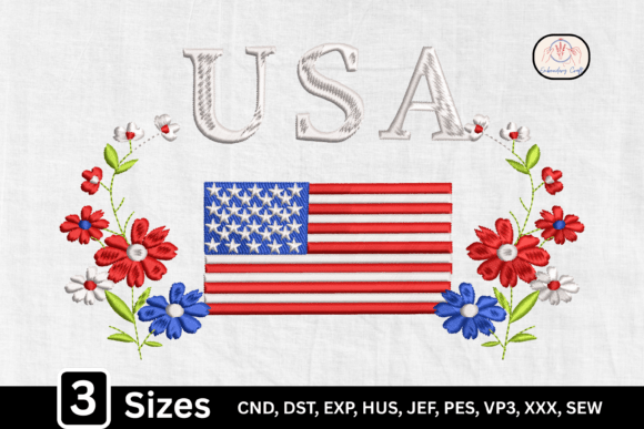 American Flag Floral USA: A Patriotic Embroidery Design with Heart