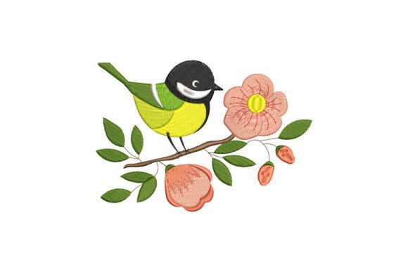 Bird Sitting Flowers: A Delightful Embroidery Design for Boutique Apparel