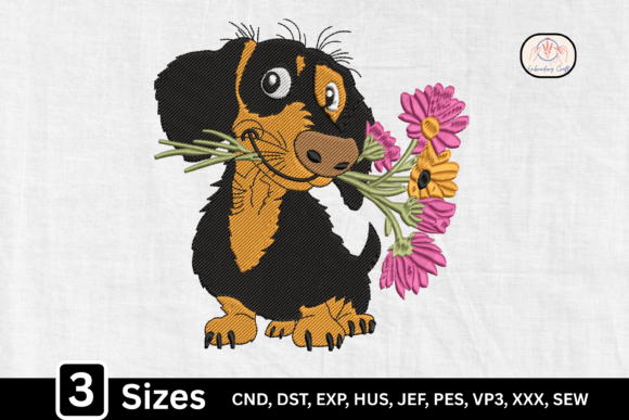 Cute Puppy with Flowers Embroidery Design Review