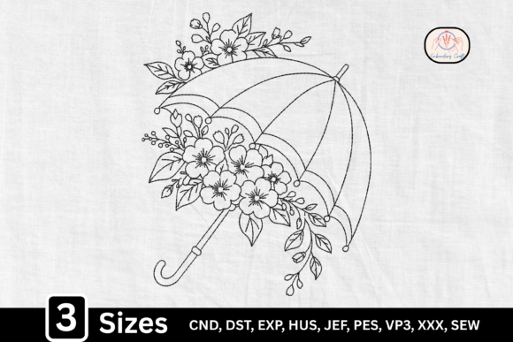 Line Art Spring Flower Umbrella: A Fresh Embroidery Design for Boutique Apparel