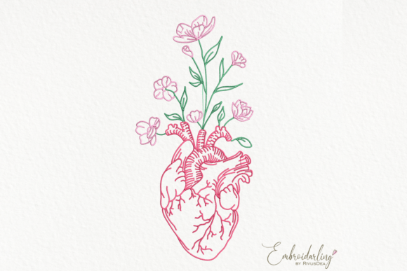 Realistic Human Heart with Flowers Embroidery Review