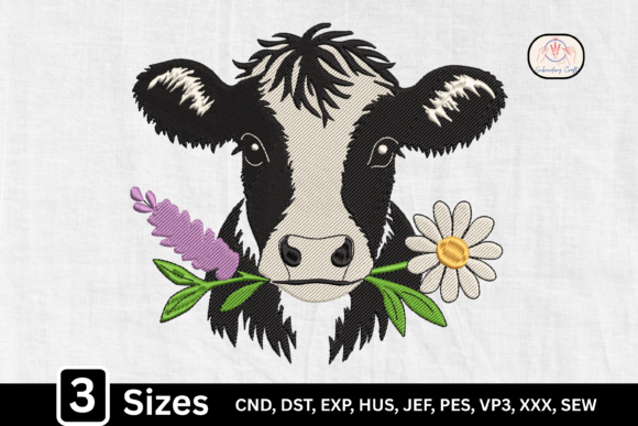 Rustic Floral Cow Head: A Charming Embroidery Design for Handmade Shops