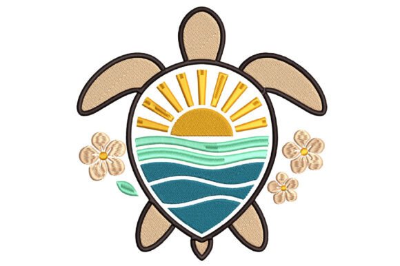 Sea Turtle Embroidery Design with Sunset Review